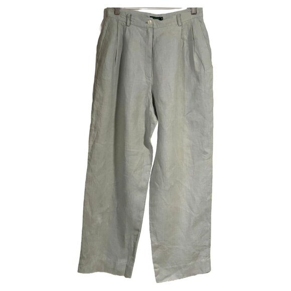 J.Crew Pleated Wide Leg 100% Linen Mint Green Pants Size 10 Petite - Picture 1 of 5